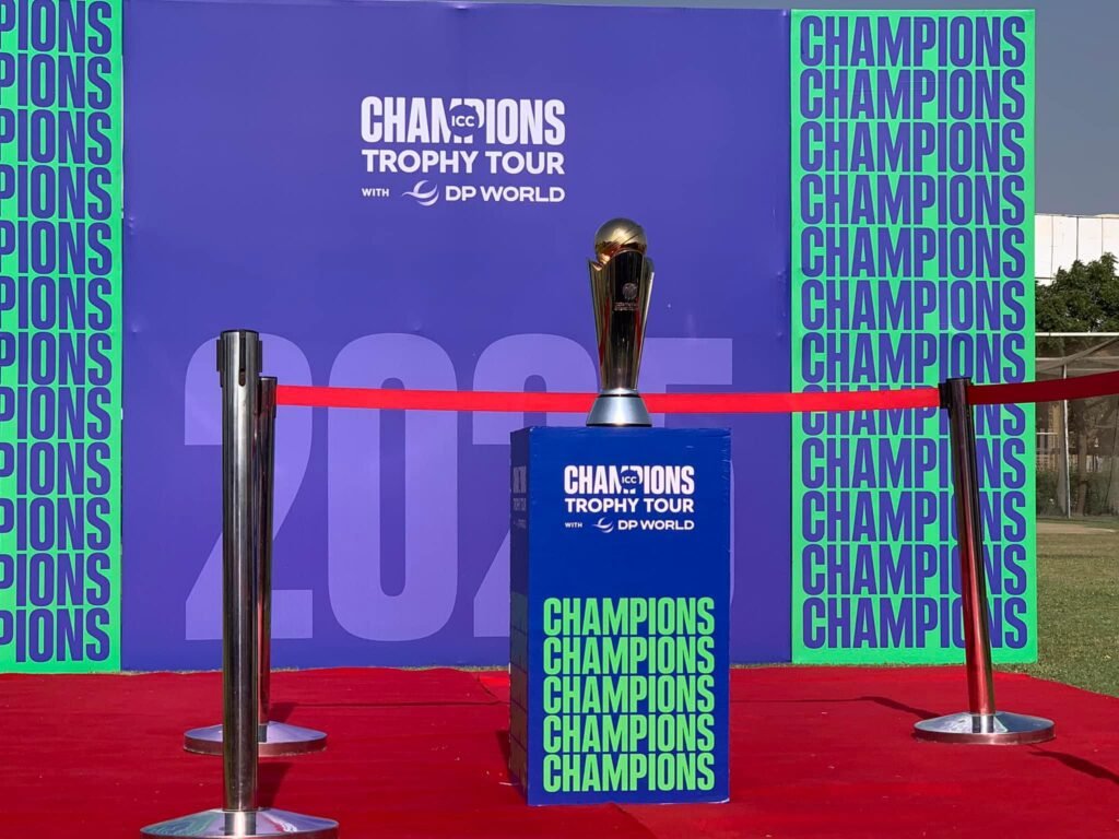 ICC Champions Trophy 2025 Trophy Displayed at Karachi's National Bank Stadium